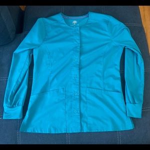 Healing hands teal scrub jacket size M